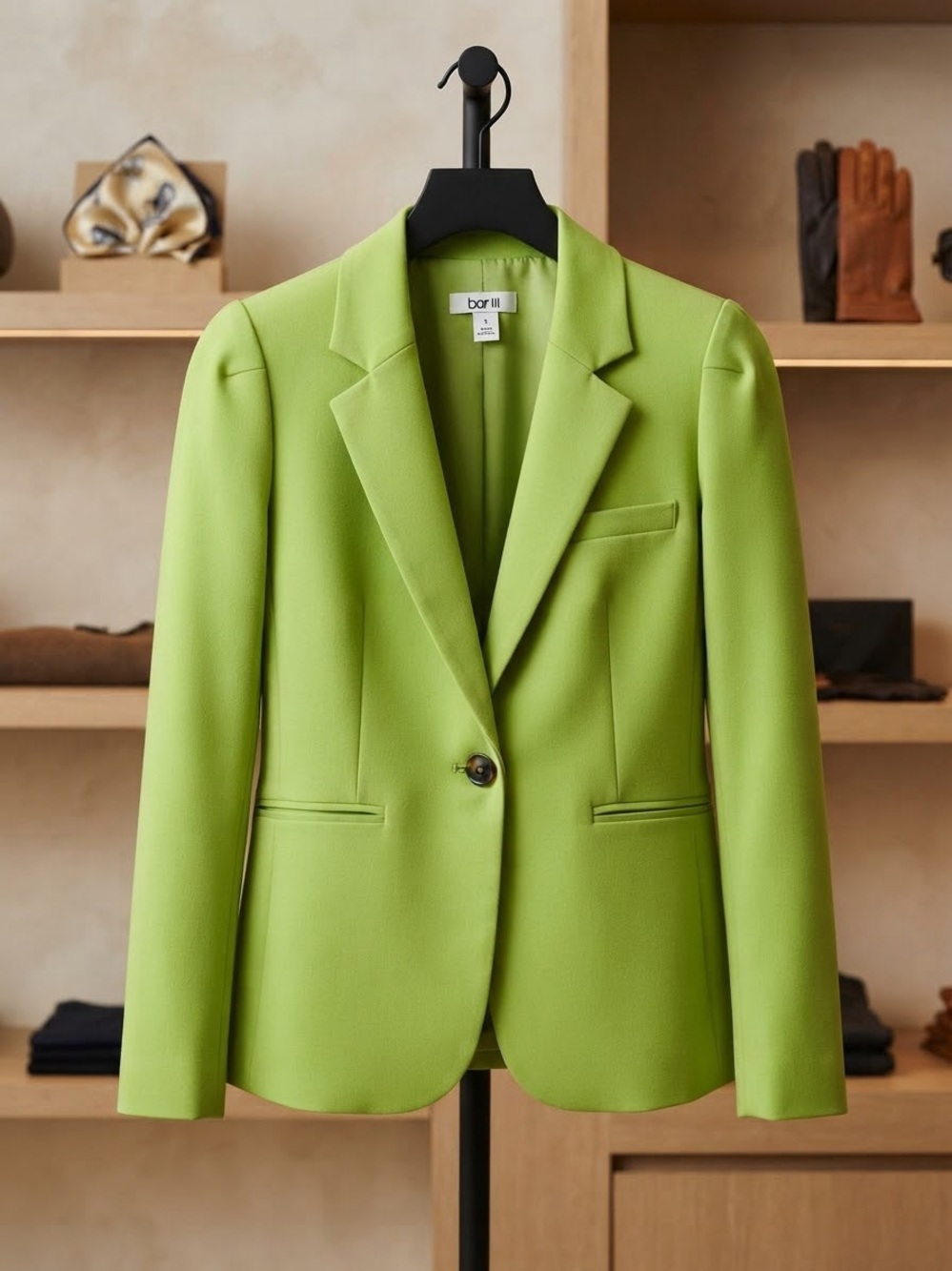 Bar III Lime Green Single-Button Tailored Blazer